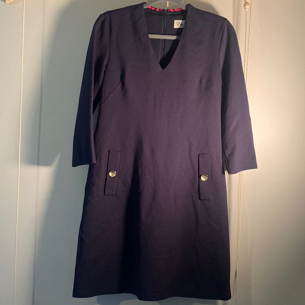 Eliza J Size 6 Quarter Sleeve Navy Blue Dress